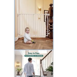 White Metal Baby Safety Gate Walk Thru Hardware Mount No Bottom Bar 29.7-46.5 W